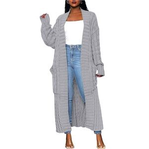 Elegant Gray Women's Cable Knit Cardigan